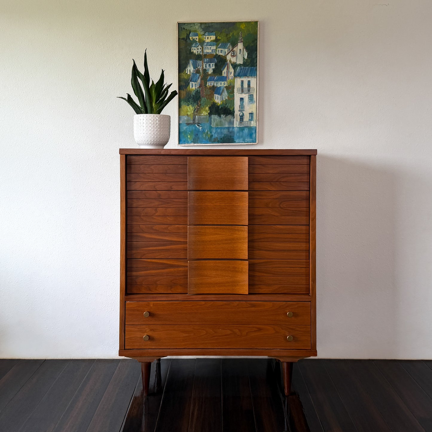 MCM Walnut 5-Drawer Tallboy