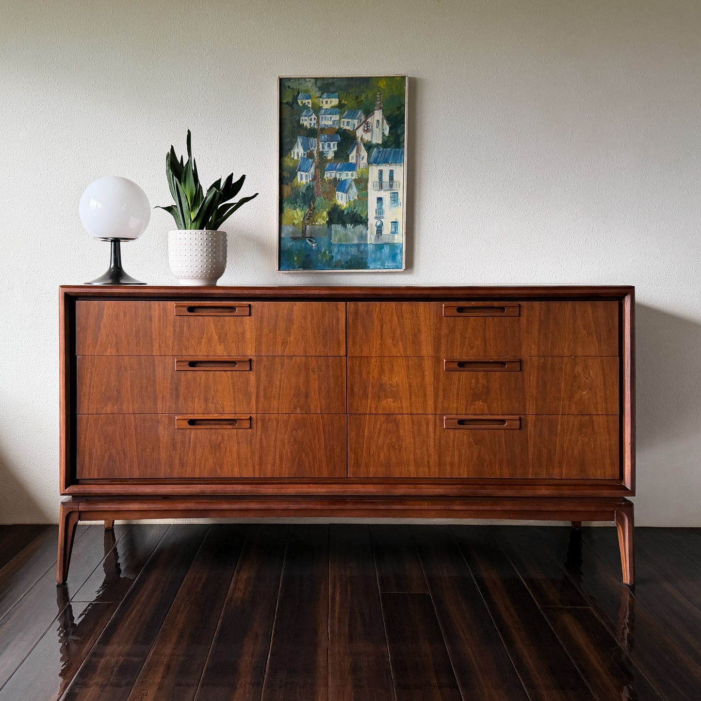 Mid Century 6 Drawer Walnut Dresser