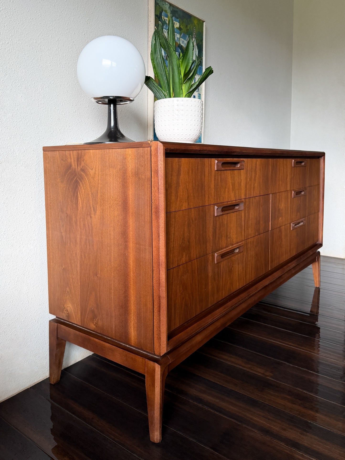 Mid Century 6 Drawer Walnut Dresser